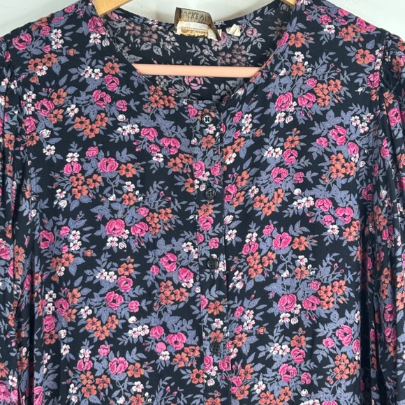 Vintage Komil Dark Floral Midi Dress L Prairie Long Sleeve Boho Cottage Pockets - Picture 2 of 12